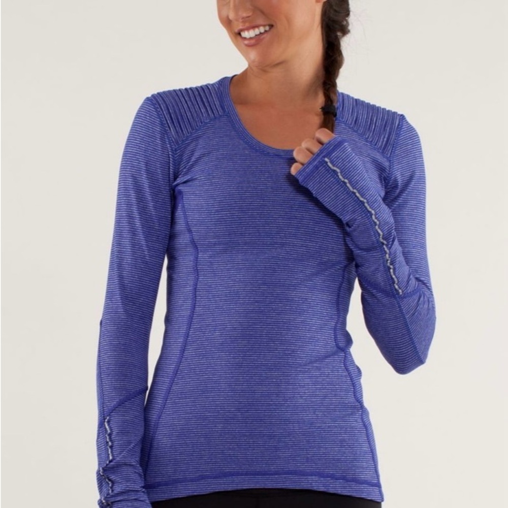 lululemon athletica Long Sleeve Striped Crew in Blue